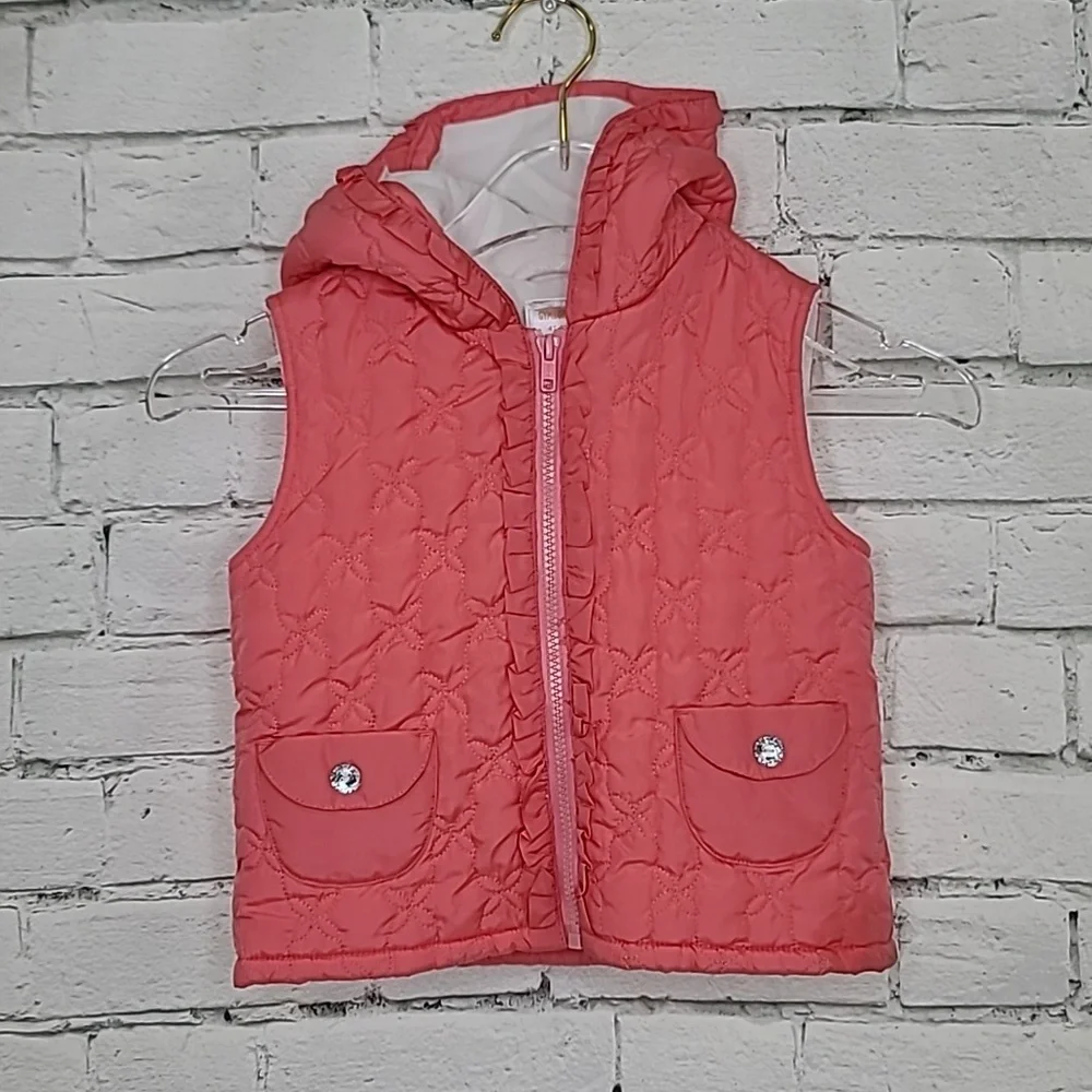 Gymboree Girl's Zip Up Hooded Fleece Lined Quilted Puffer Vest Jacket Pink/Cream